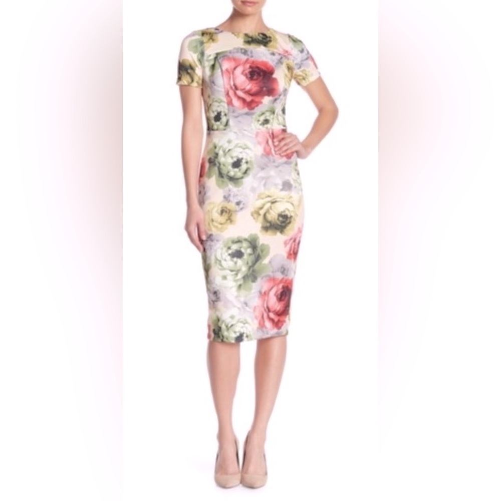 ALEXIA ADMOR Floral Midi Sheath Dress Size L